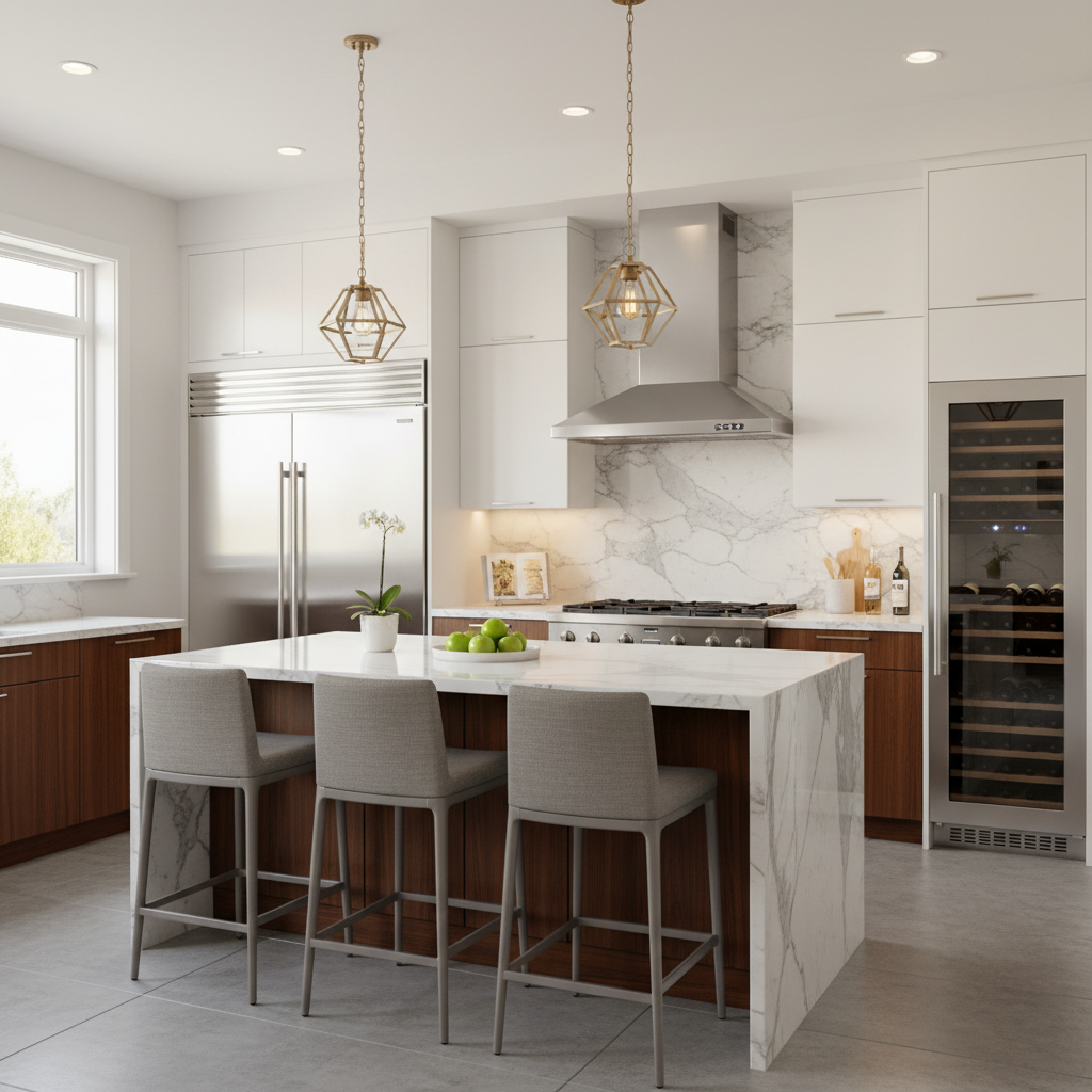 Luxury modern kitchen with premium Thermador-style appliances